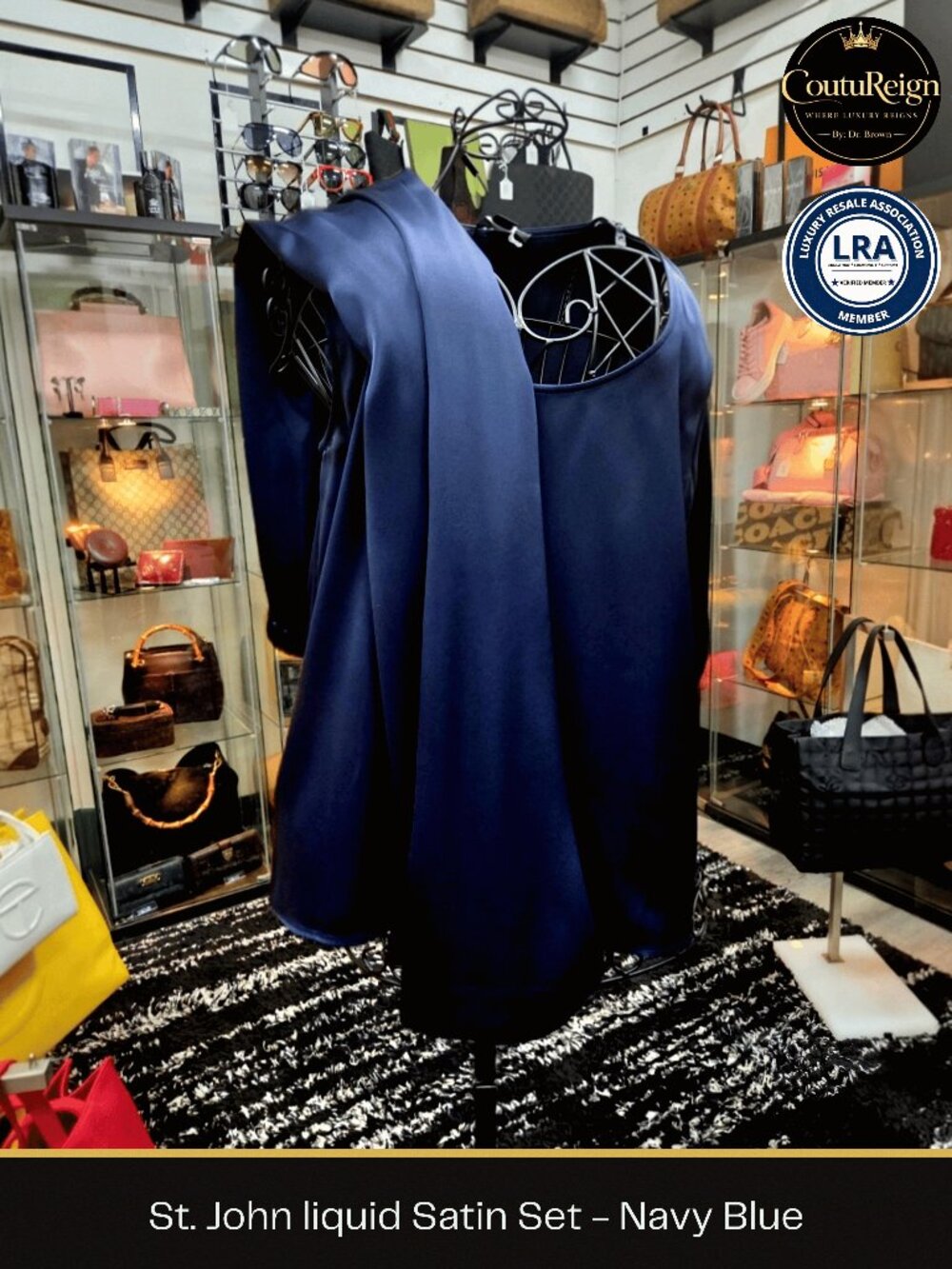 St. John Liquid Satin Set – Navy Blue